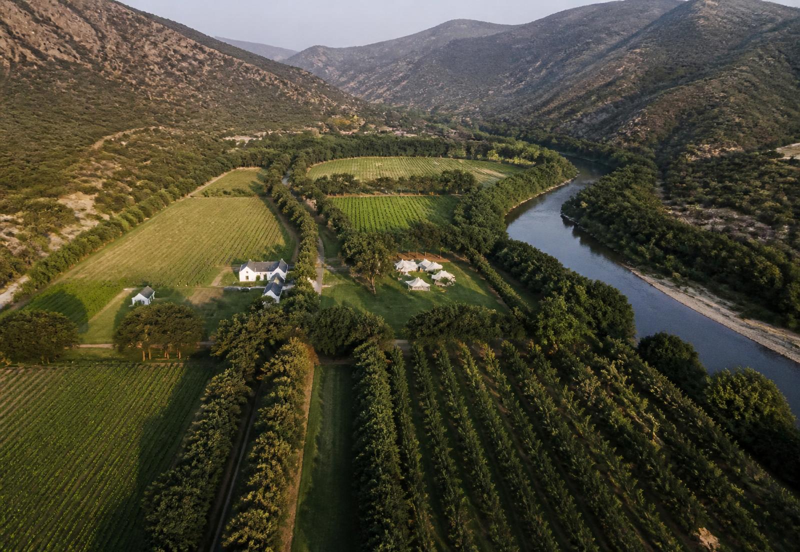The Tulbagh valley with the river running through De Stilte Riverside Farm